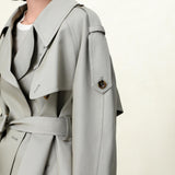Water-Repellent Military-Inspired Double Breasted Sage Gray Trench Coat for Women | Cotton-Hemp Blend