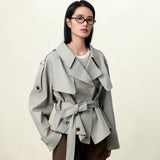 Water-Repellent Military-Inspired Double Breasted Sage Gray Trench Coat for Women | Cotton-Hemp Blend